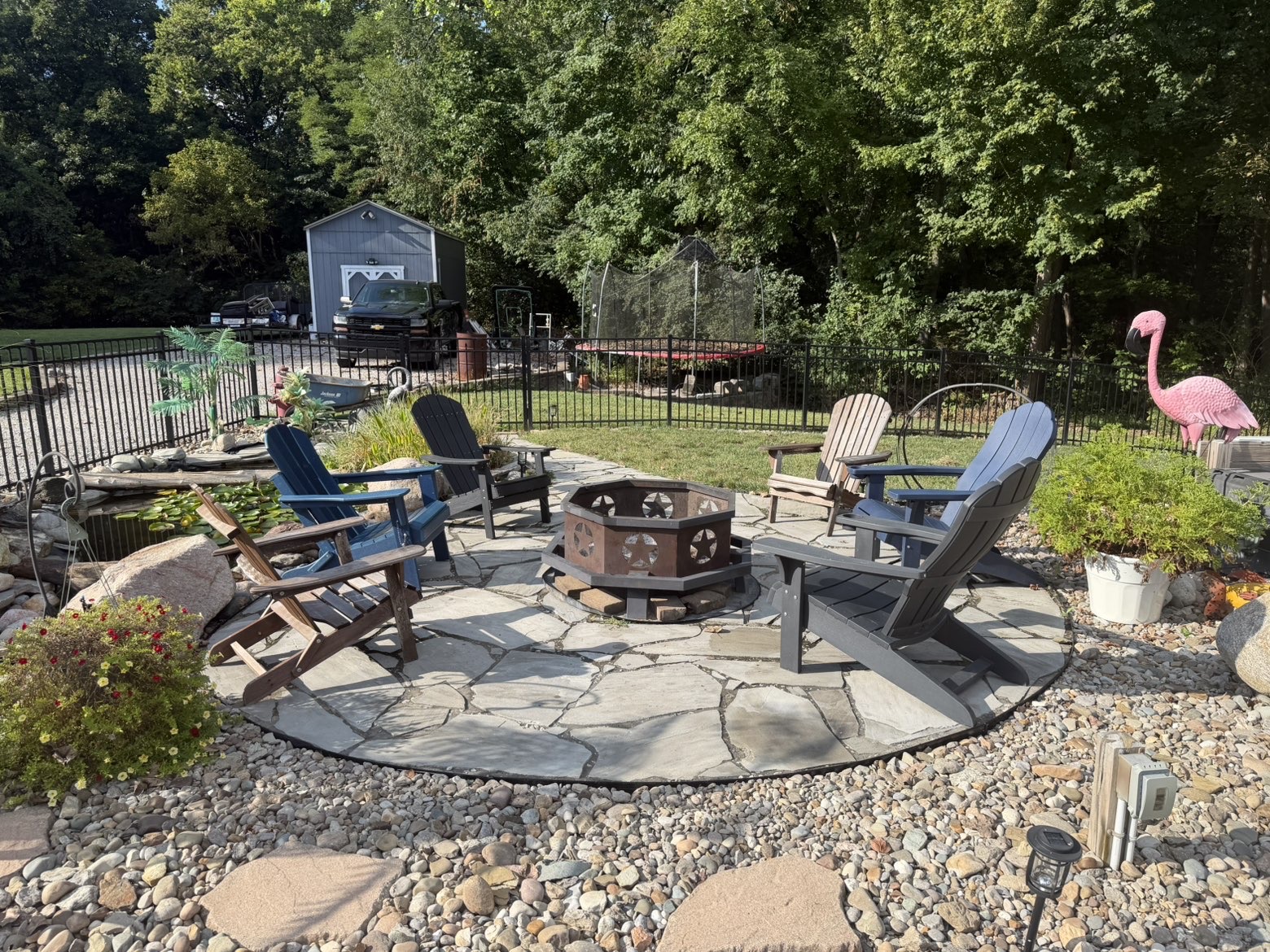 Flagstone patio with fire pit and seating in the Dayton area